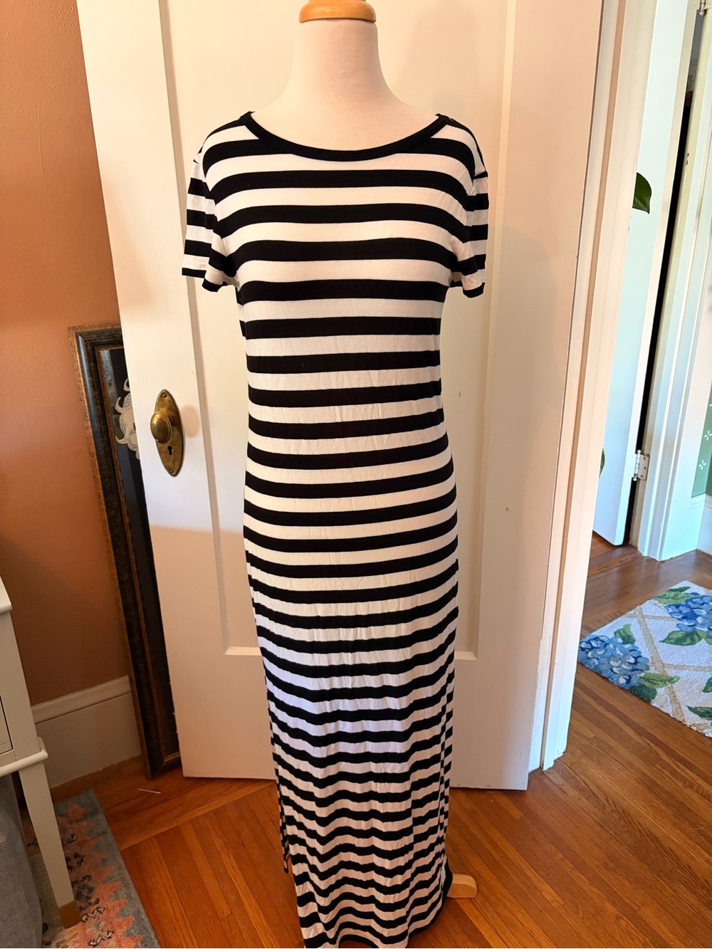 MICHAEL Michael Kors Black and White Striped Maxi Dress